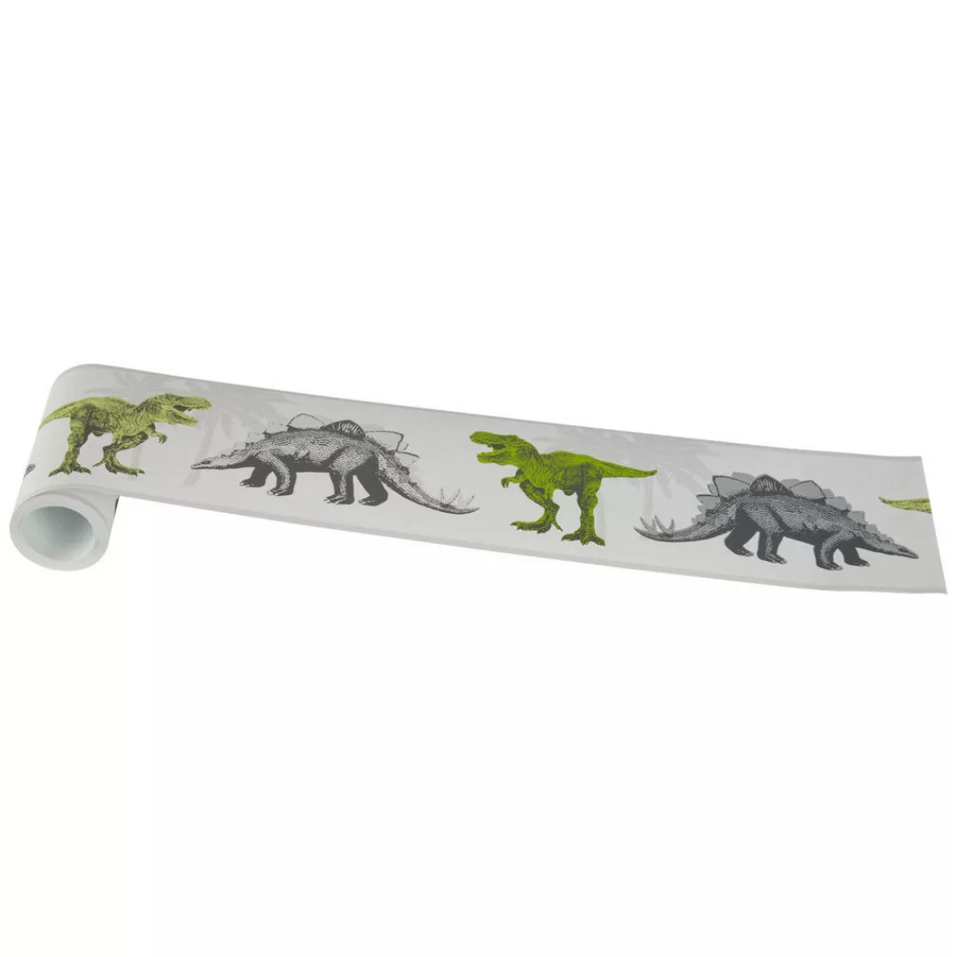 A.S. Création Tapetenbordüre Dinosaurier Grün Grau und Weiß 0,13 x 5 m AS-3 günstig online kaufen