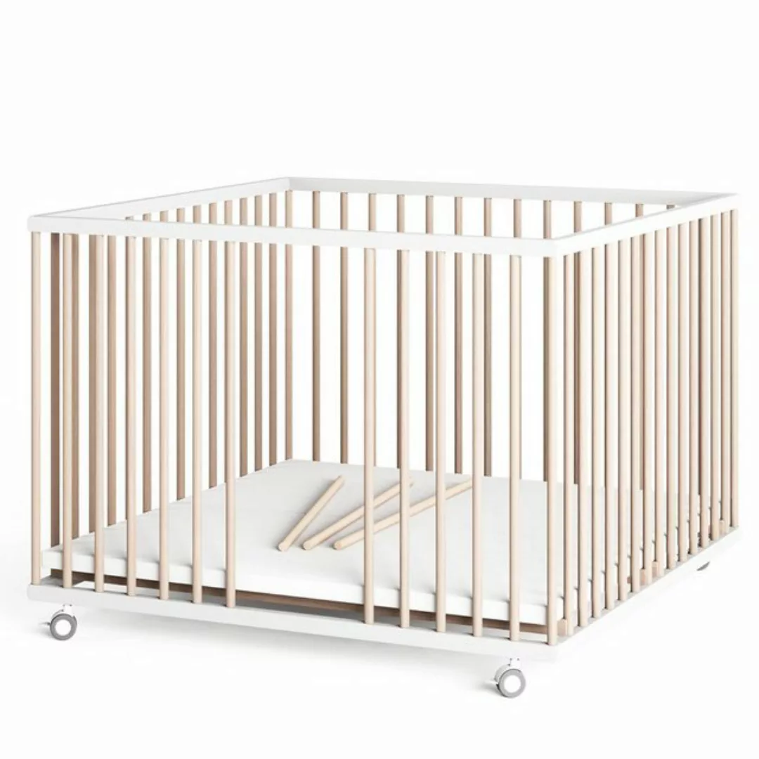 Sämann Babybett Laufgitter 100x100 cm Matratze Schlufpsrossen weiß/natur Pr günstig online kaufen