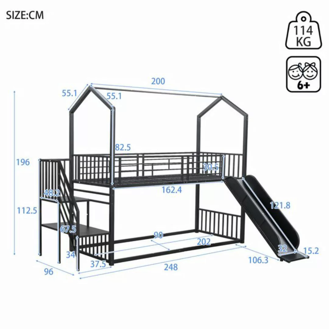 SeedWave Etagenbett Etagenbett für 2 Kinder mit Rutsche und Treppe, Hausdes günstig online kaufen