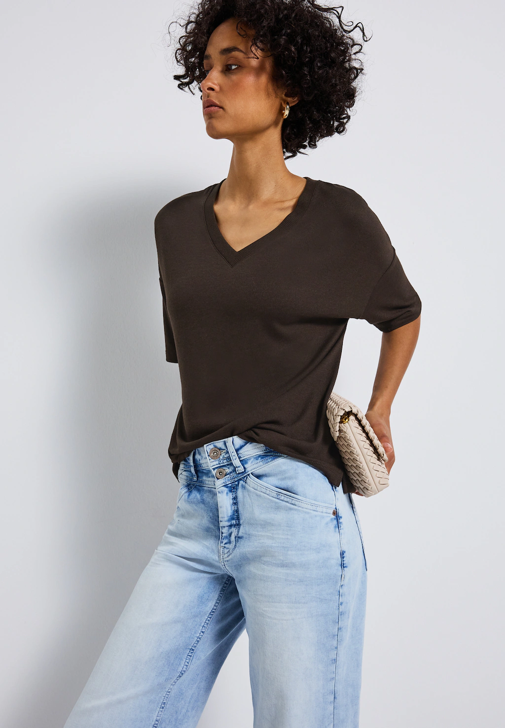 STREET ONE T-Shirt, mit V-Ausschnitt und im Strick-Look günstig online kaufen