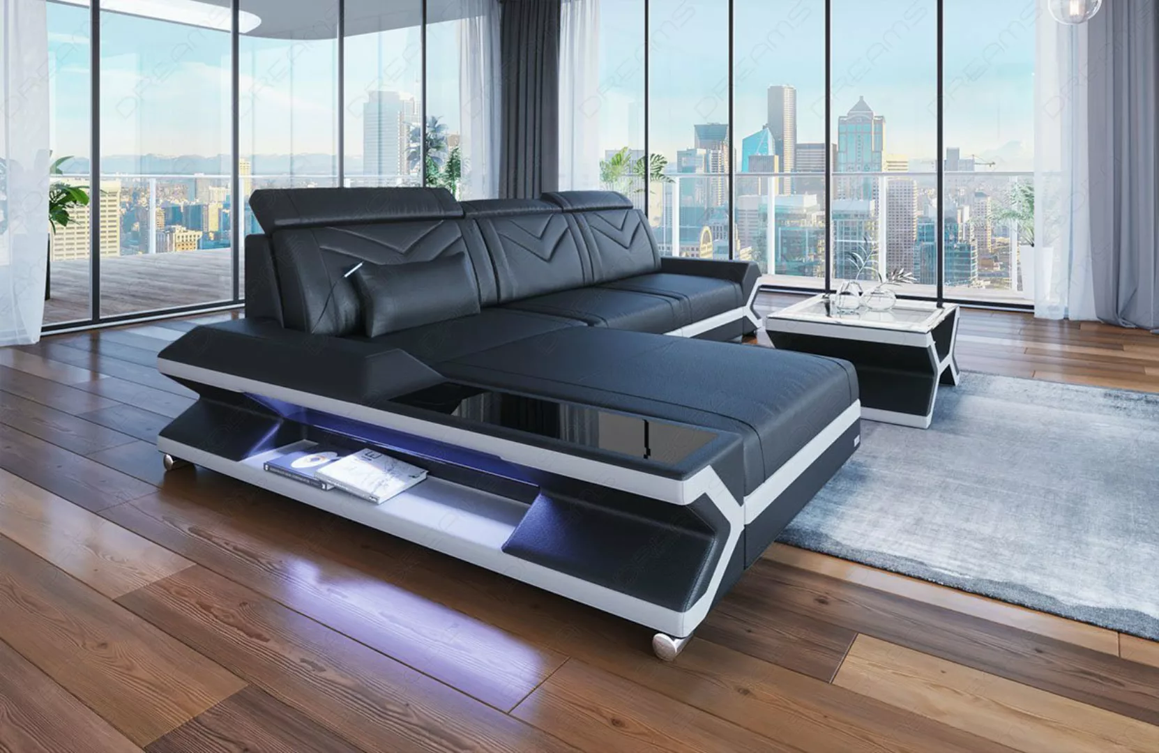 Sofa Dreams Ecksofa Leder Couch Sofa Napoli L Form Ledersofa, mit LED, wahl günstig online kaufen