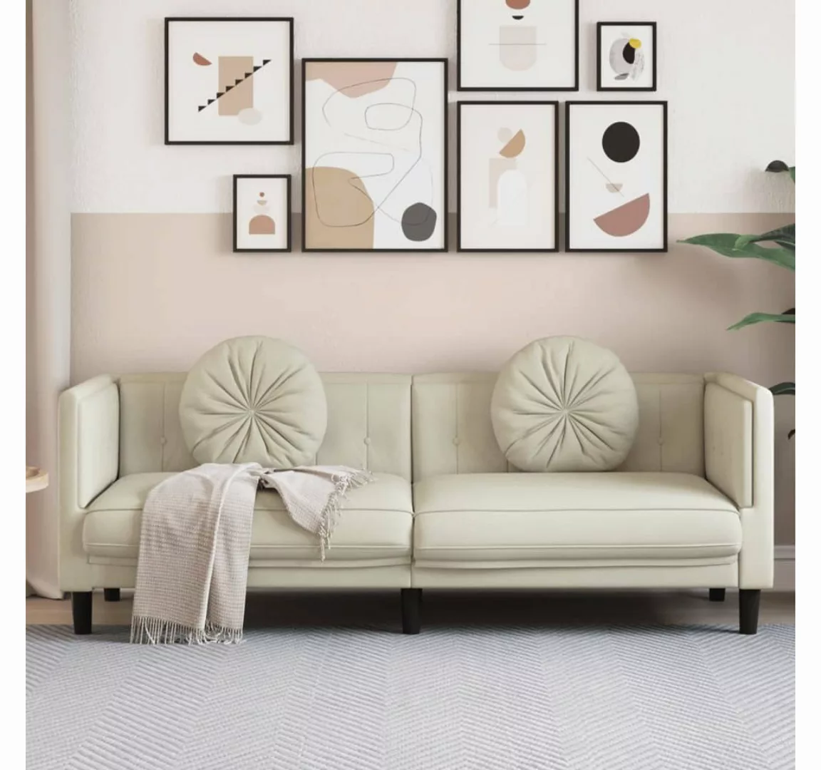 vidaXL Sofa Sofa mit Kissen 3-Sitzer Creme Samt günstig online kaufen