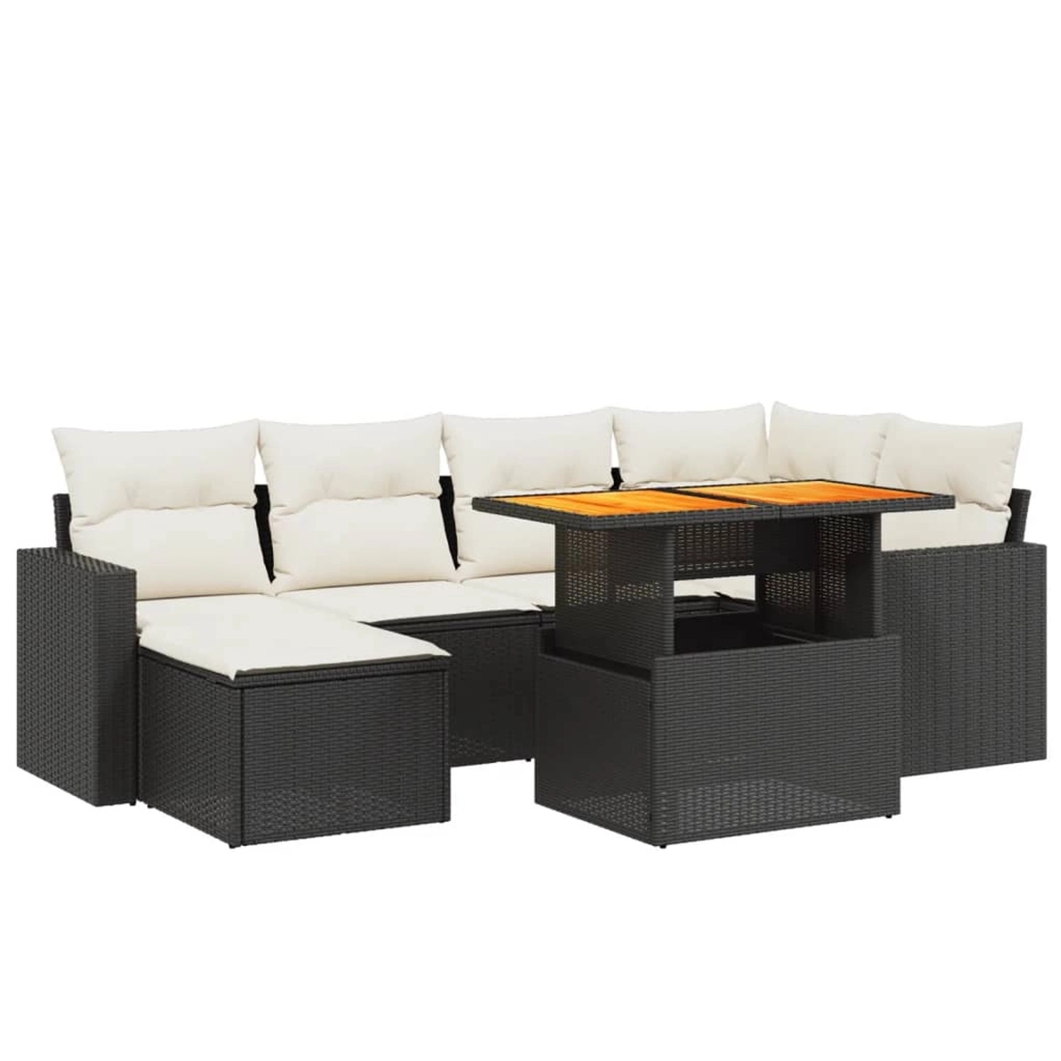 vidaXL 7-Tlg Garten-Sofagarnitur mit Kissen Schwarz Poly Rattan 3275590 günstig online kaufen