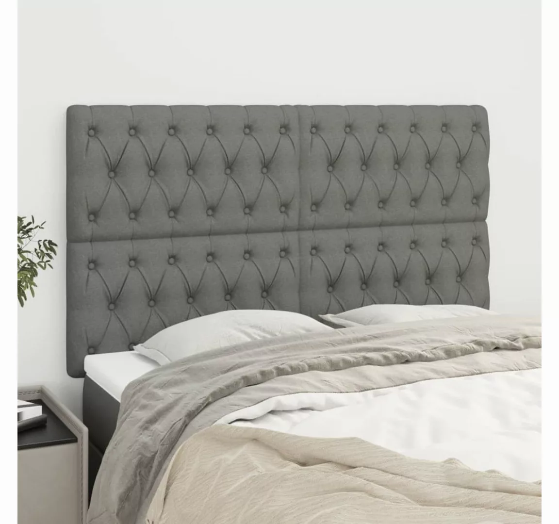 vidaXL Bett, Kopfteile 4 Stk. Dunkelgrau 72x5x78/88 cm Stoff günstig online kaufen