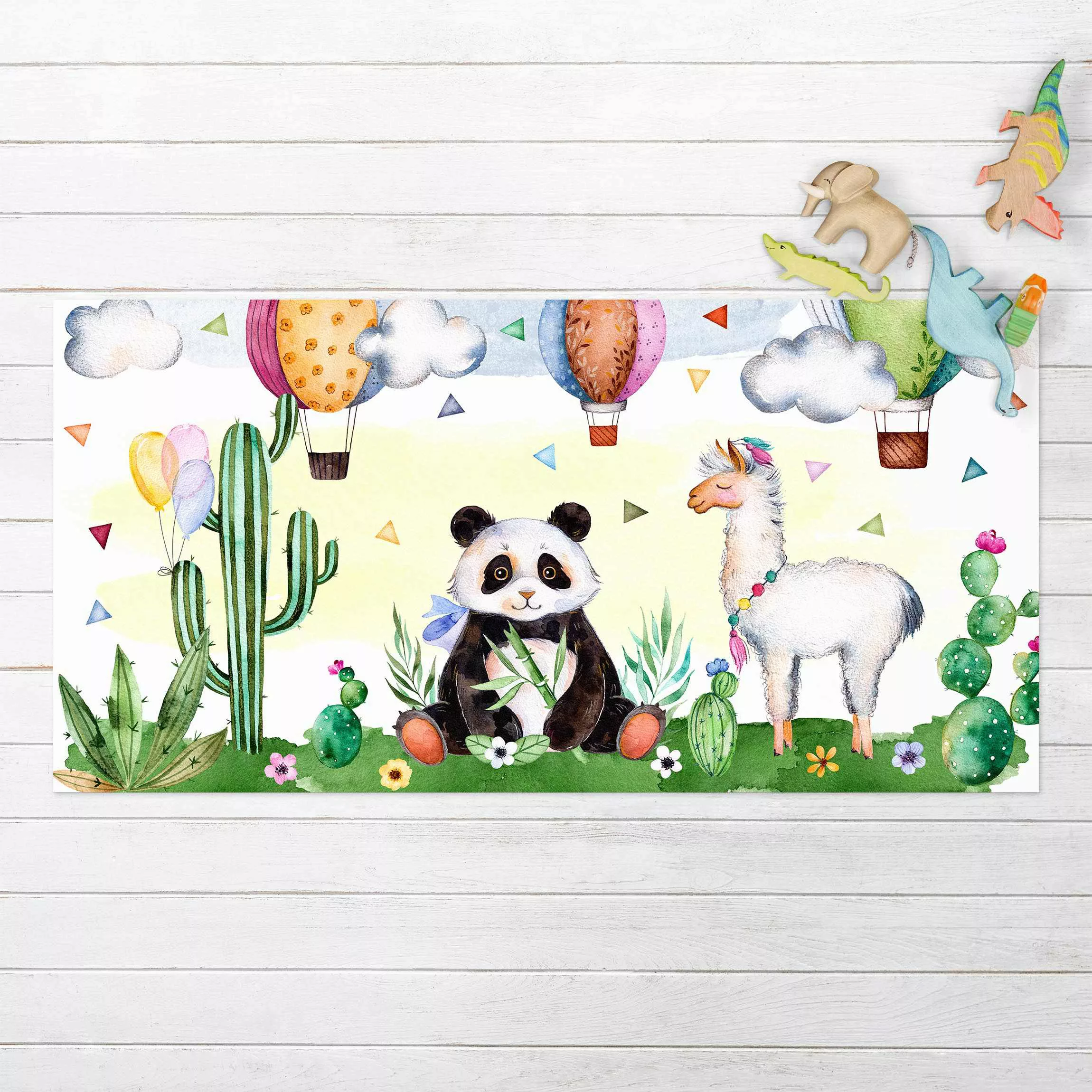 Vinyl-Teppich Panda und Lama Aquarell günstig online kaufen