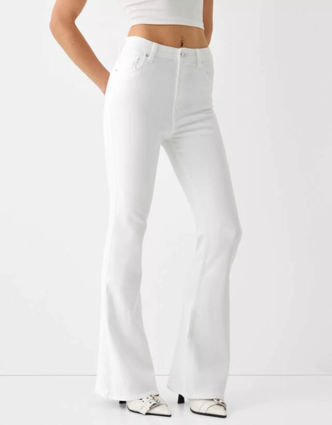 Bershka Jeans-Schlaghose Damen 36 Weiss günstig online kaufen