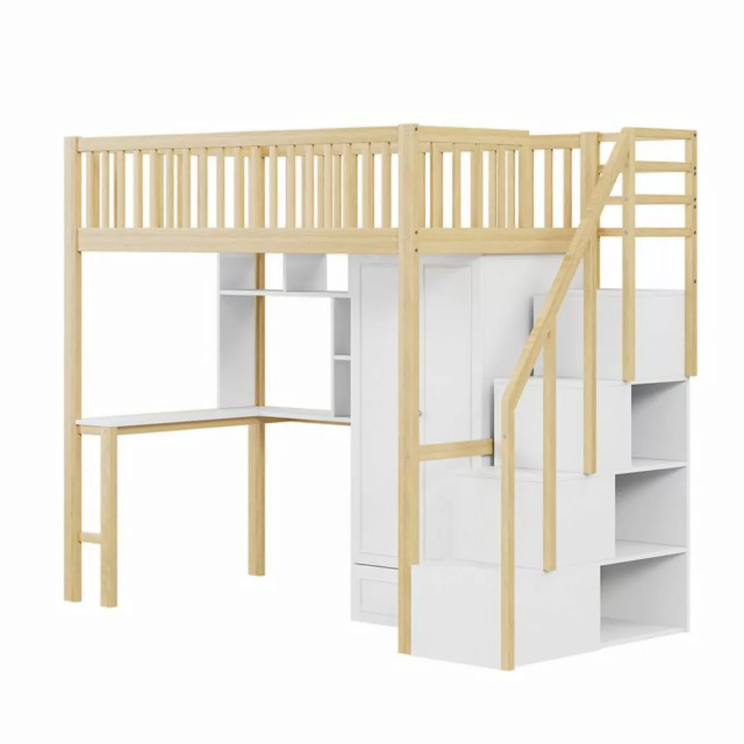 Gotagee Hochbett Kinderbett 90x200 cm Regal Stauraumbett Treppe Holzbett fl günstig online kaufen