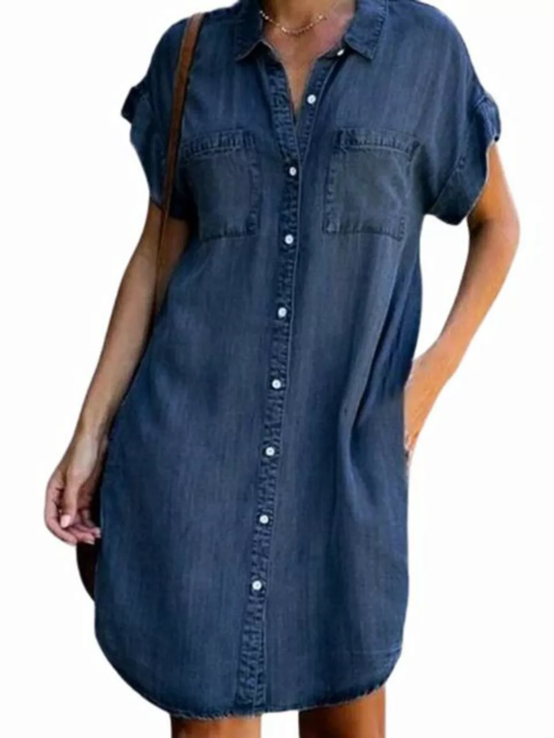ZWY Hemdblusenkleid Kurzärmliges, schmal geschnittenes Jeanskleid,jeansrock günstig online kaufen