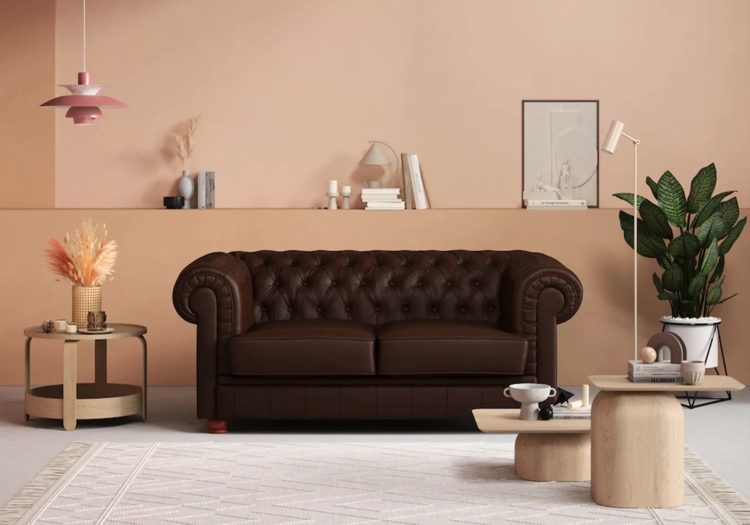 Max Winzer® Chesterfield-Sofa »Kent«, 2-Sitzer mit edler Knopfheftung, Brei günstig online kaufen