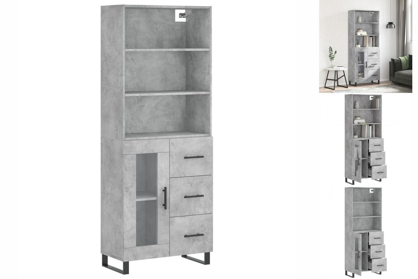 vidaXL Vitrine Highboard Betongrau 69,5x34x180 cm Spanplatte Glas Vitrine günstig online kaufen