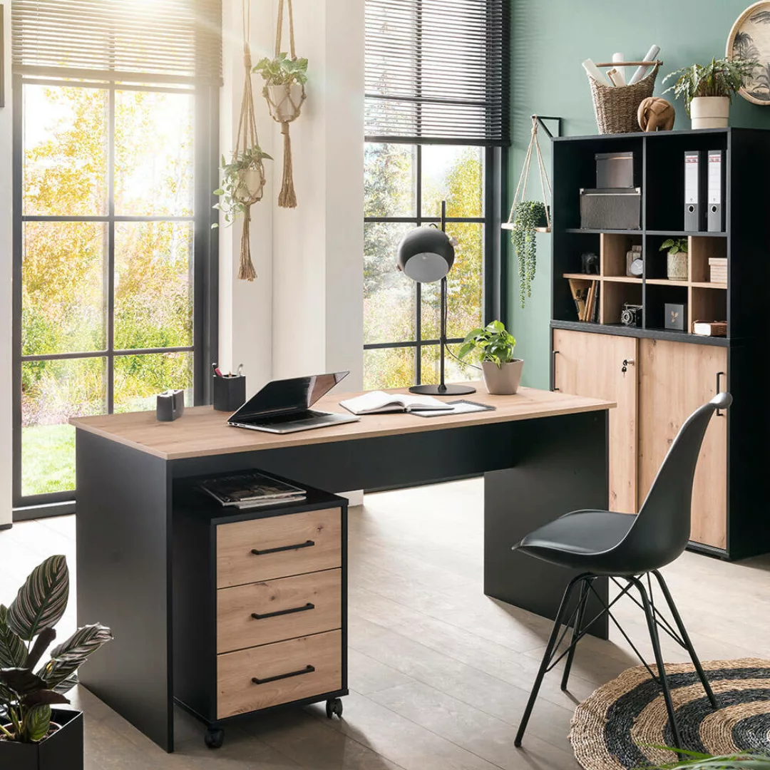 Büromöbel Set 6-teilig ALNWICK-80 in schwarz mit Eiche günstig online kaufen