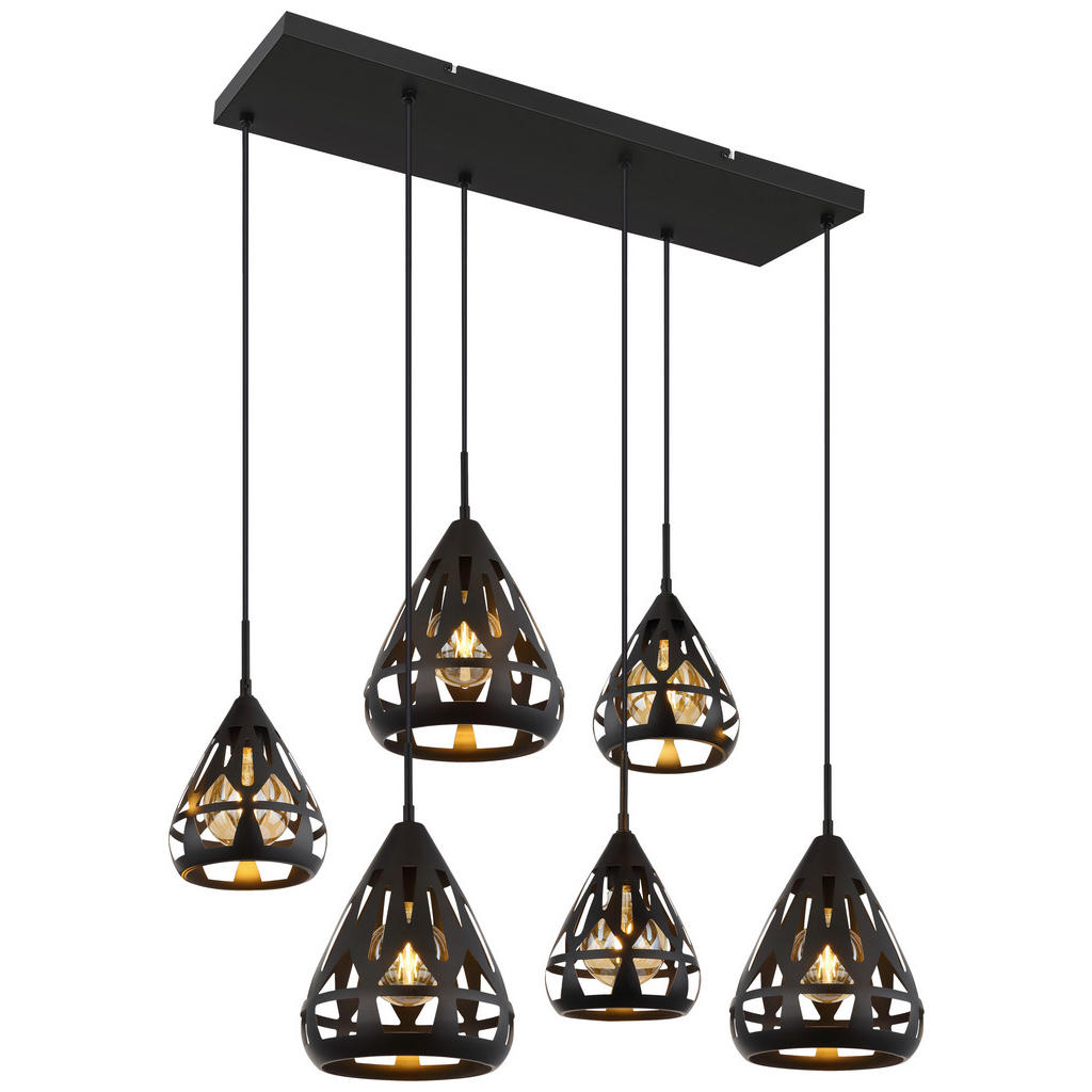 GLOBO Pendelleuchte schwarz Metall B/H/T: ca. 43x120x90 cm E27 6 Brennstell günstig online kaufen