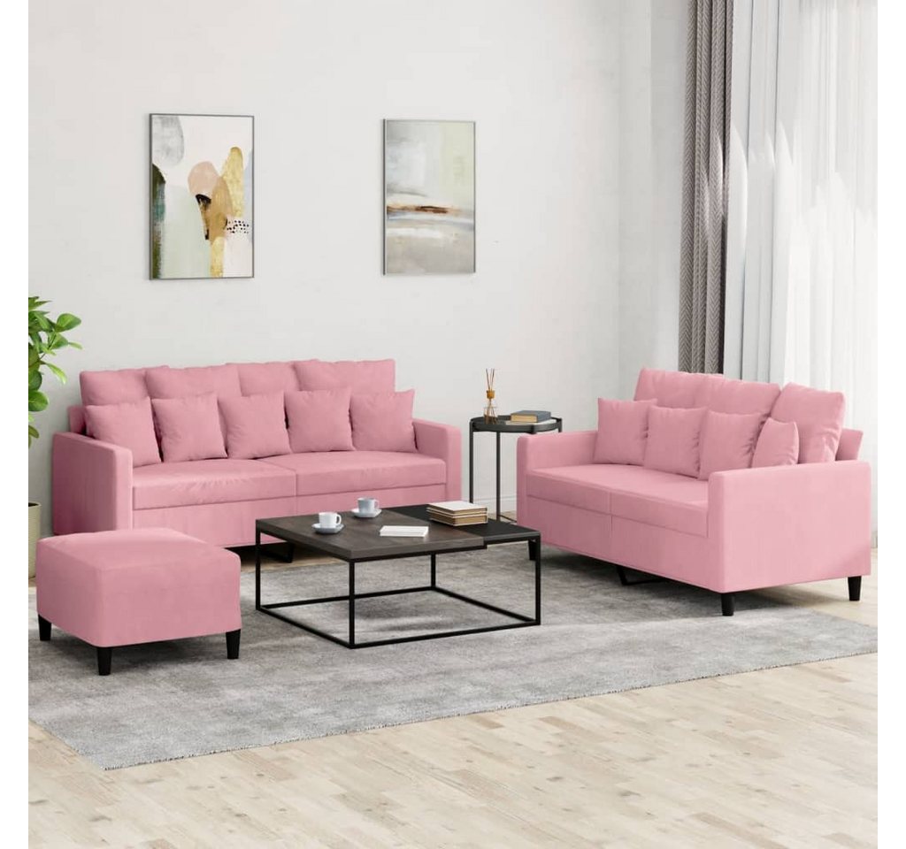 vidaXL Sofa Sofagarnitur Set mit Kissen Samt, 3-tlg., Rosa günstig online kaufen