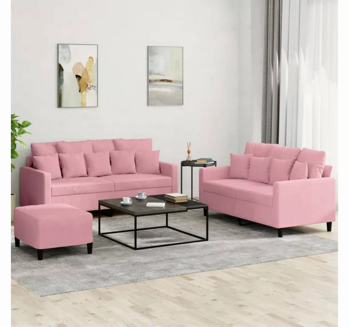 vidaXL Sofa Sofagarnitur Set mit Kissen Samt, 3-tlg., Rosa günstig online kaufen