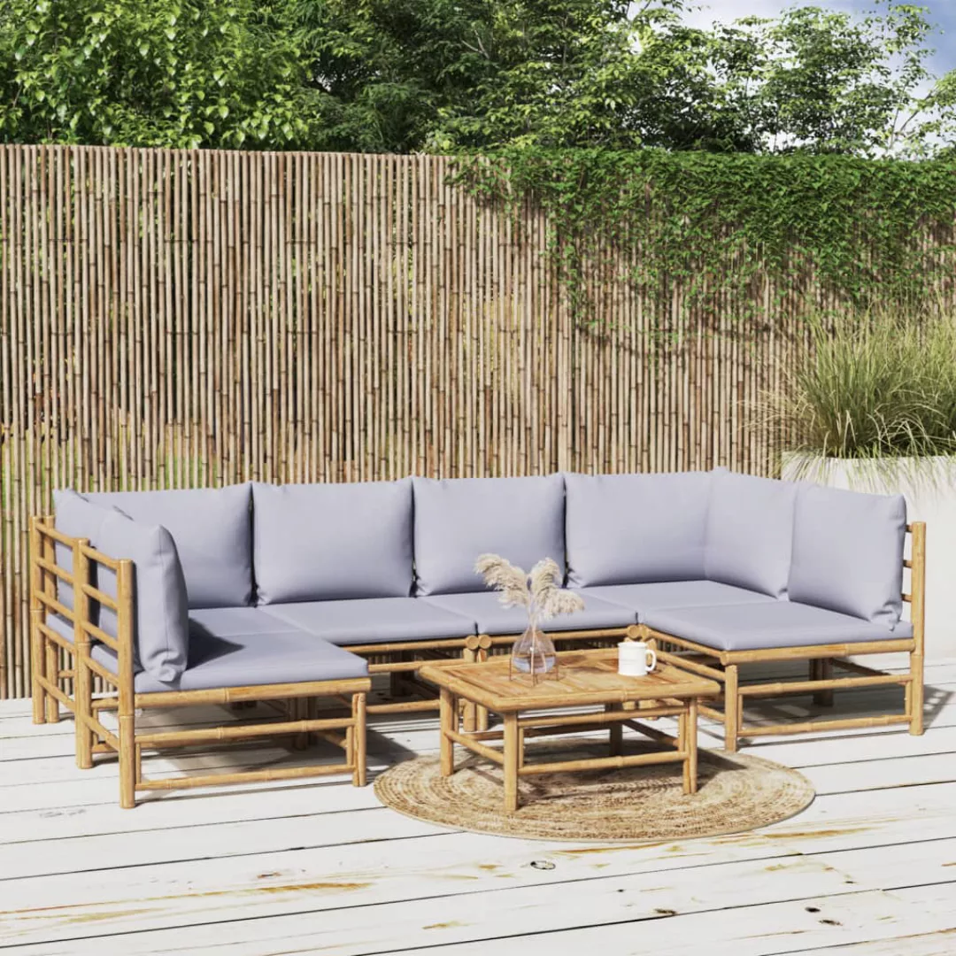 Vidaxl 7-tlg. Garten-lounge-set Mit Hellgrauen Kissen Bambus günstig online kaufen