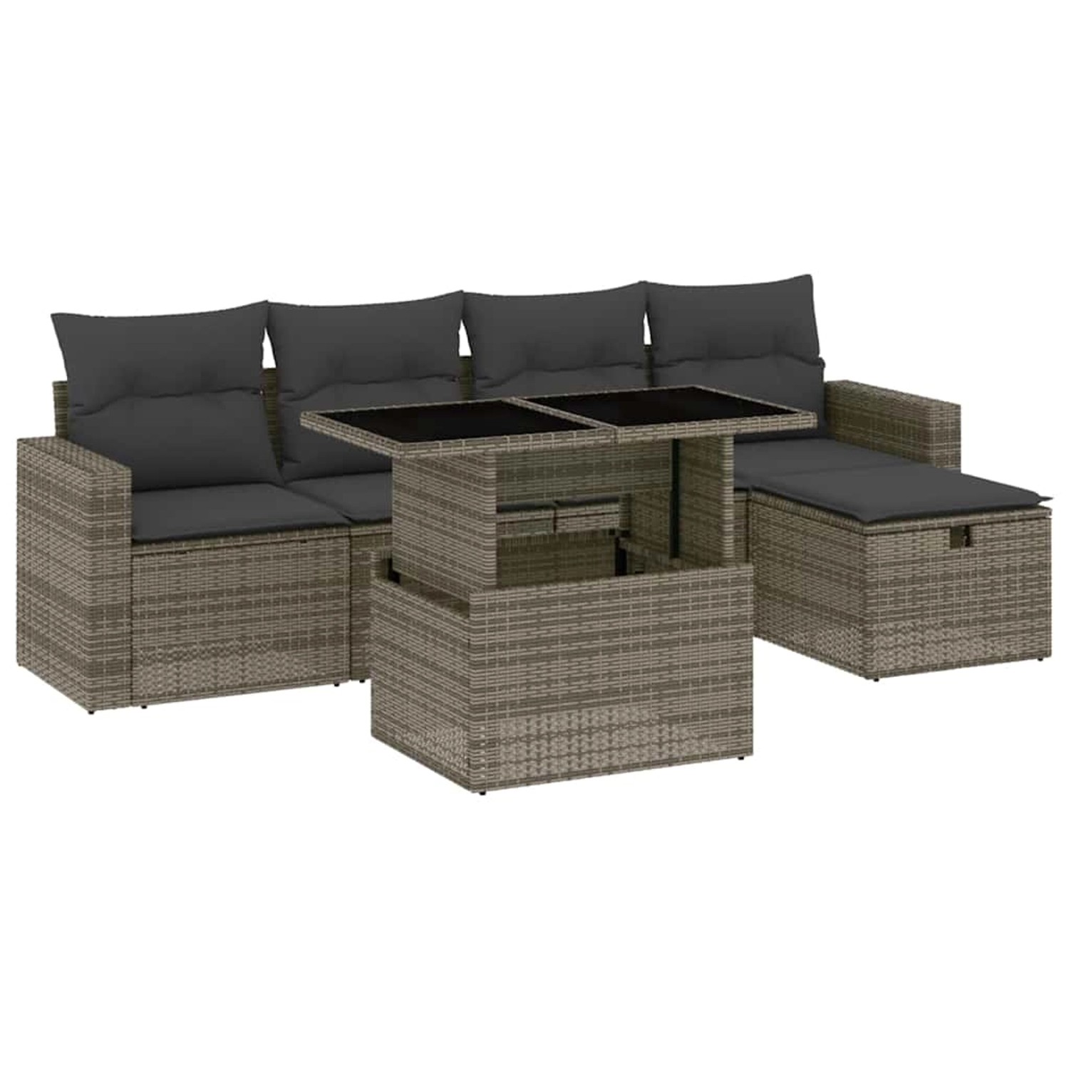 vidaXL 6-Tlg Garten-Sofagarnitur mit Kissen Grau Poly Rattan 3274810 günstig online kaufen