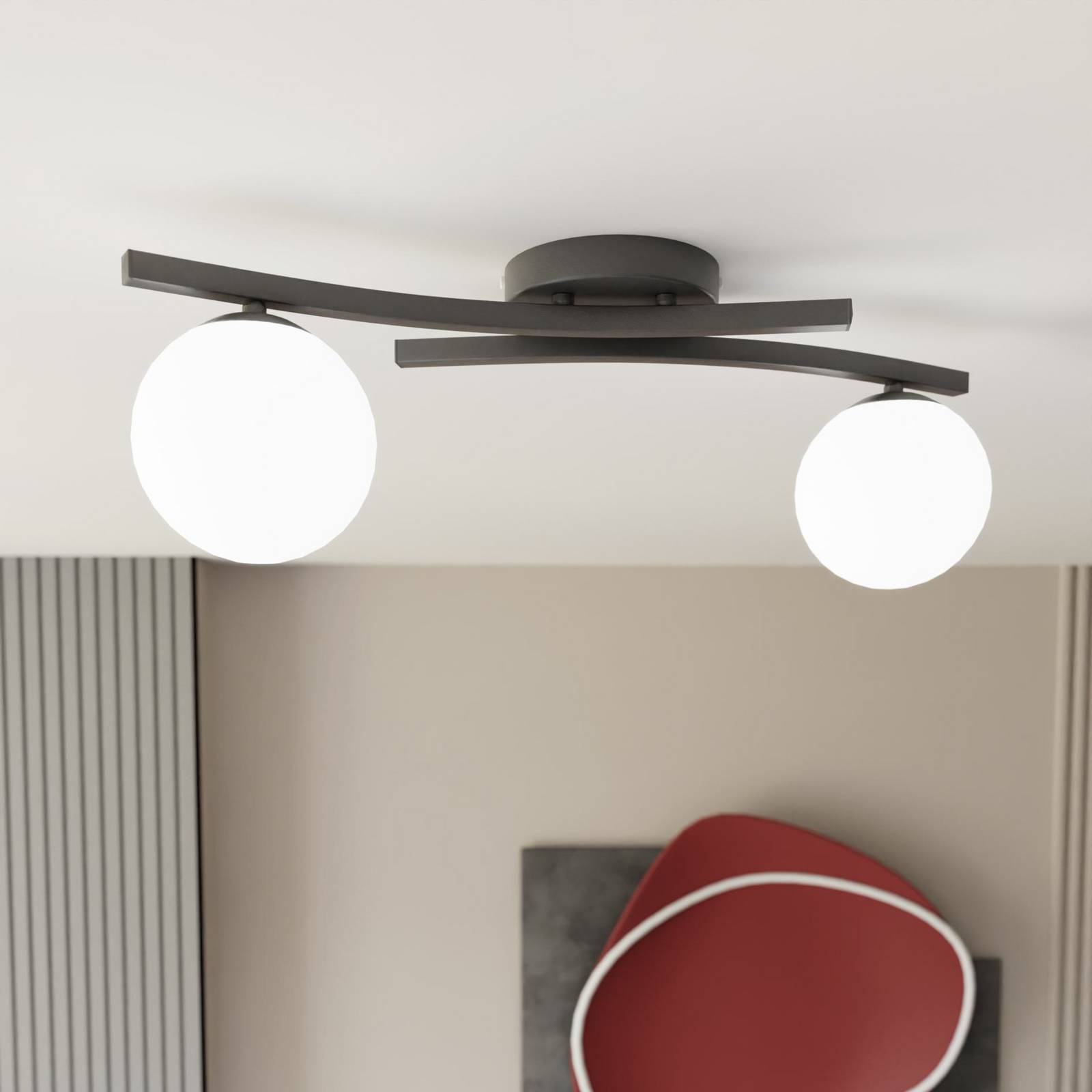 Deckenlampe Opus, Länge 60 cm, opal/schwarz, Glas, 2-flg. günstig online kaufen