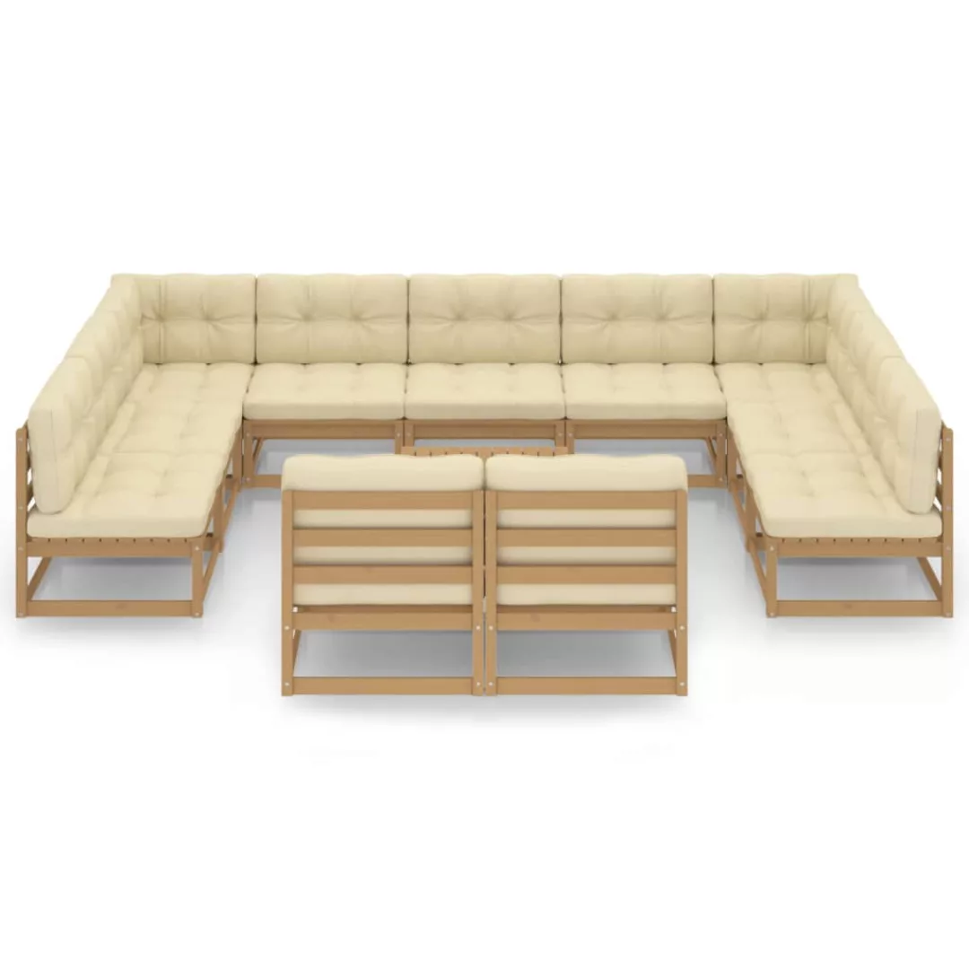 12-tlg. Garten-lounge-set Kissen Honigbraun Kiefer Massivholz günstig online kaufen