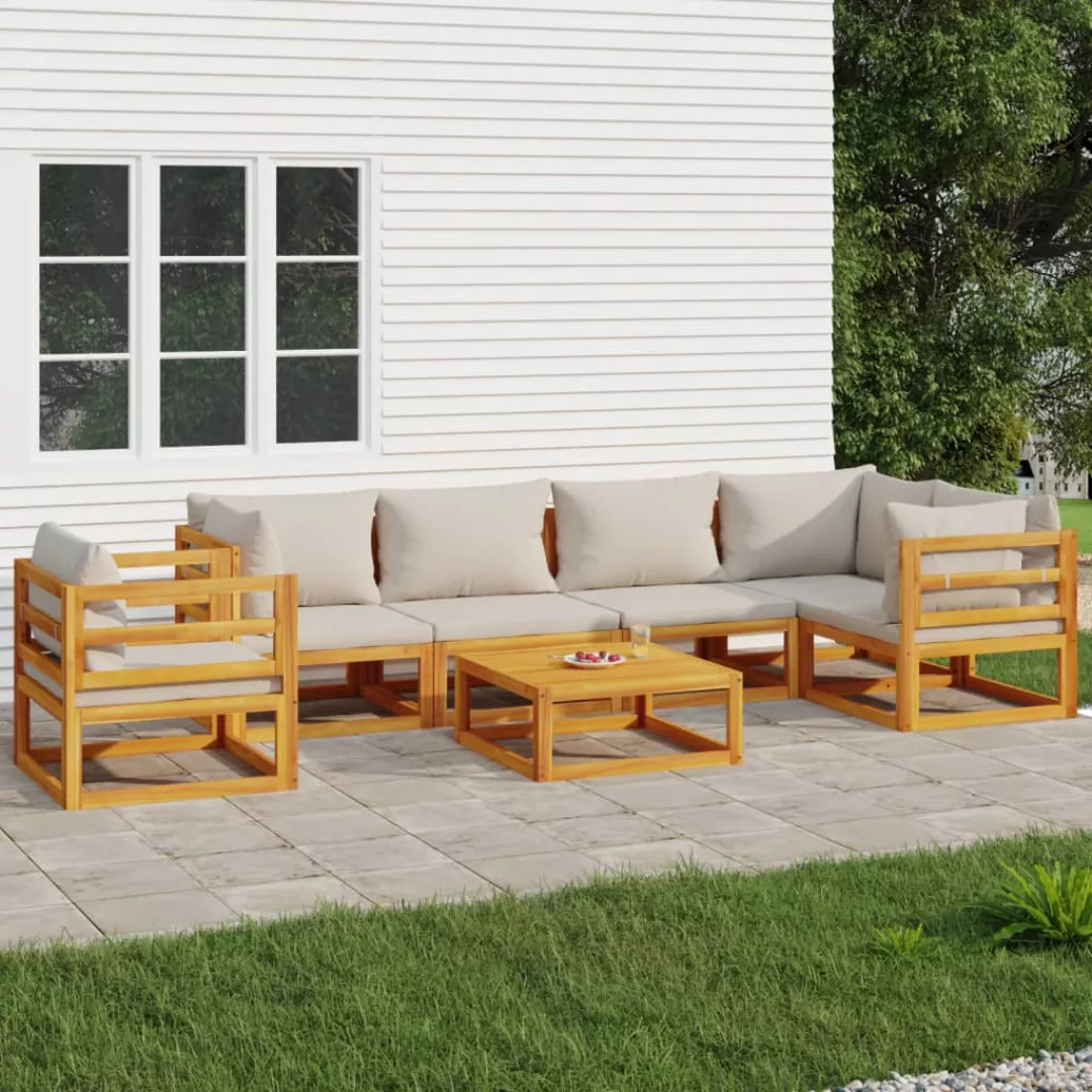 Vidaxl 7-tlg. Garten-lounge-set Mit Hellgrauen Kissen Massivholz günstig online kaufen