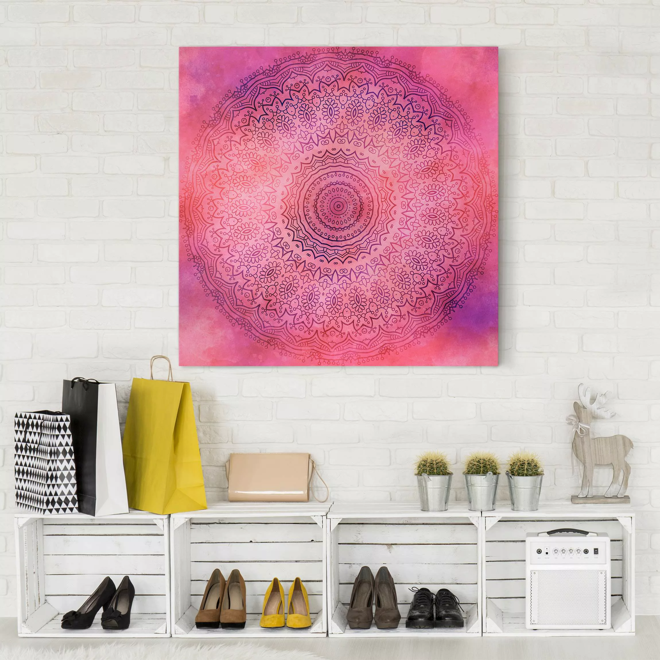 Leinwandbild Aquarell Mandala Pink Violett günstig online kaufen