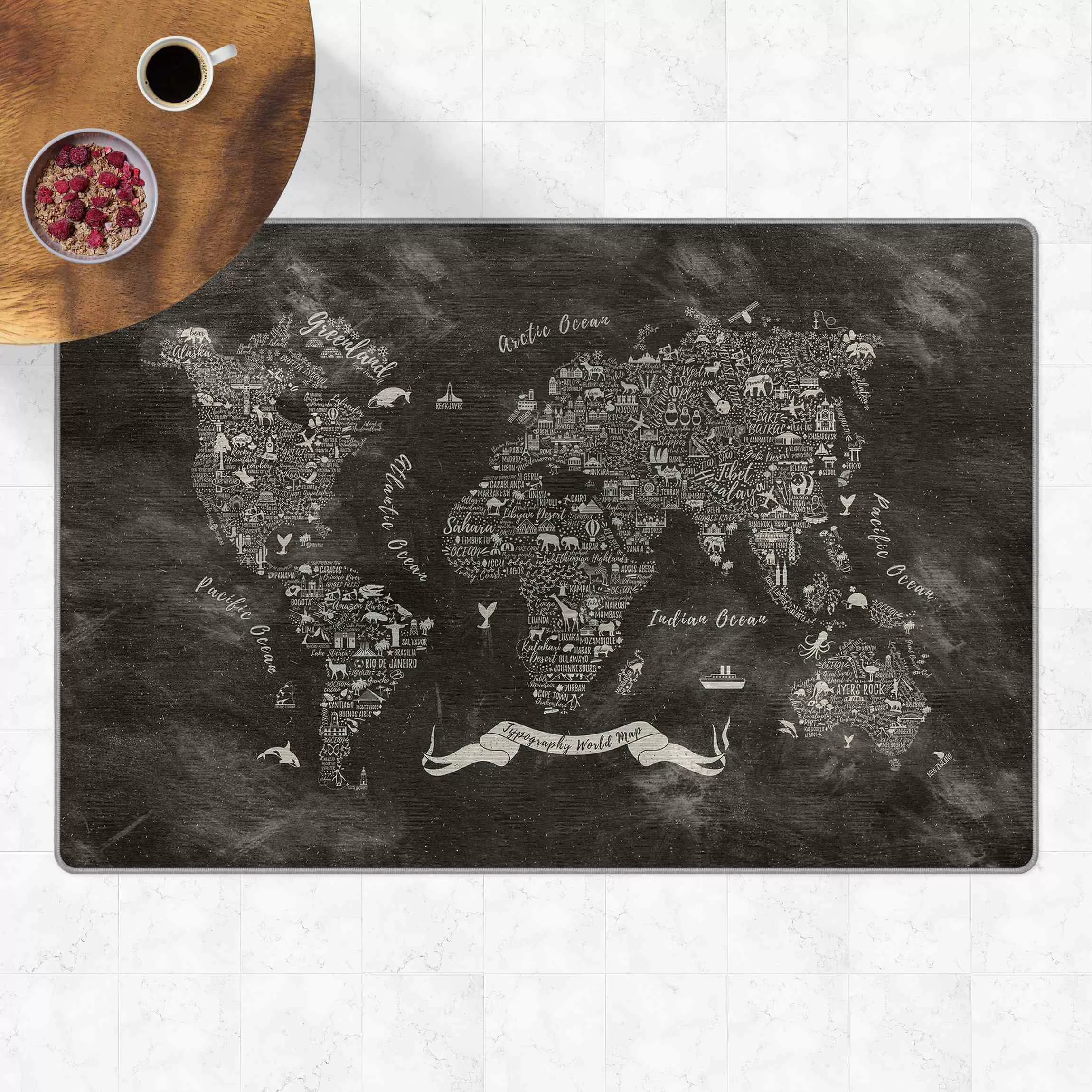 Teppich Kreide Typografie Weltkarte günstig online kaufen