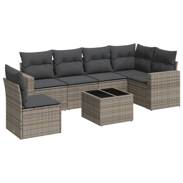 vidaXL Sofaelement 7-tlg. Garten-Sofagarnitur mit Kissen Grau Poly Rattan ( günstig online kaufen