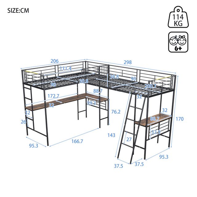 Ulife Etagenbett zwei Hochbett,Tisch unter dem Bett,Doppeltreppe, hohes Gel günstig online kaufen