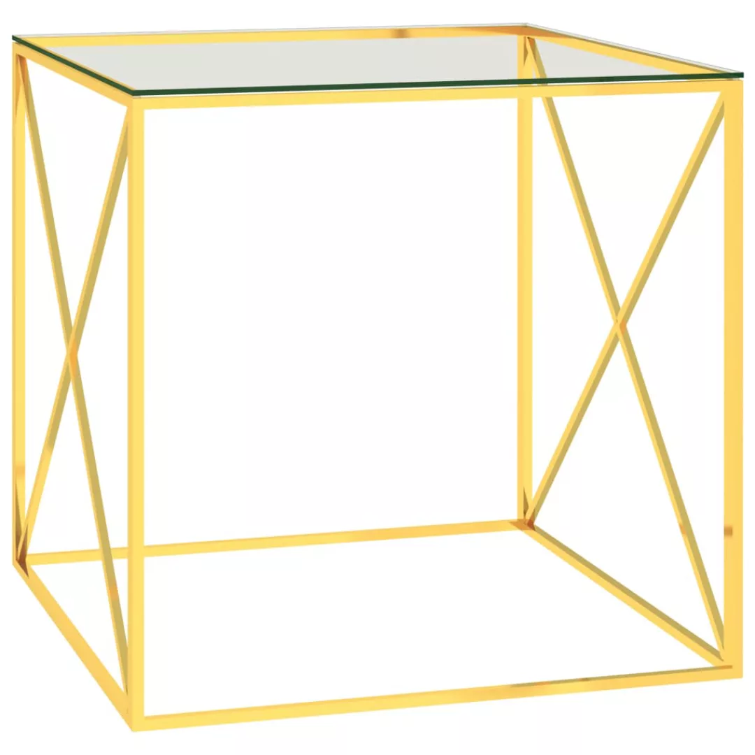 Couchtisch Golden 55x55x55 Cm Edelstahl Und Glas günstig online kaufen