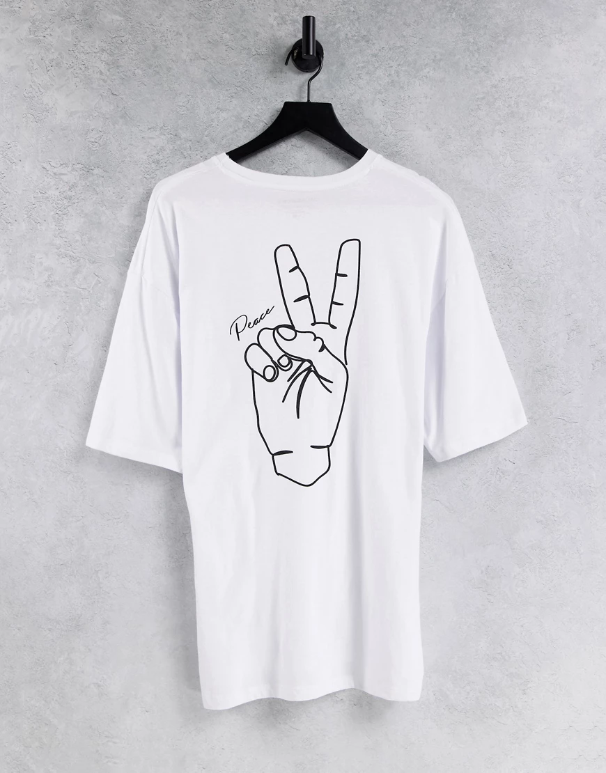 Jack & Jones – Originals – Oversize T-Shirt in Weiß mit Peace-Rückenprint günstig online kaufen