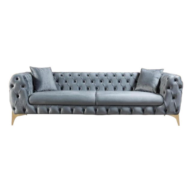 Xlmoebel Sofa Luxuriöses Chesterfield-Sofa für drei Personen in Grau aus sa günstig online kaufen