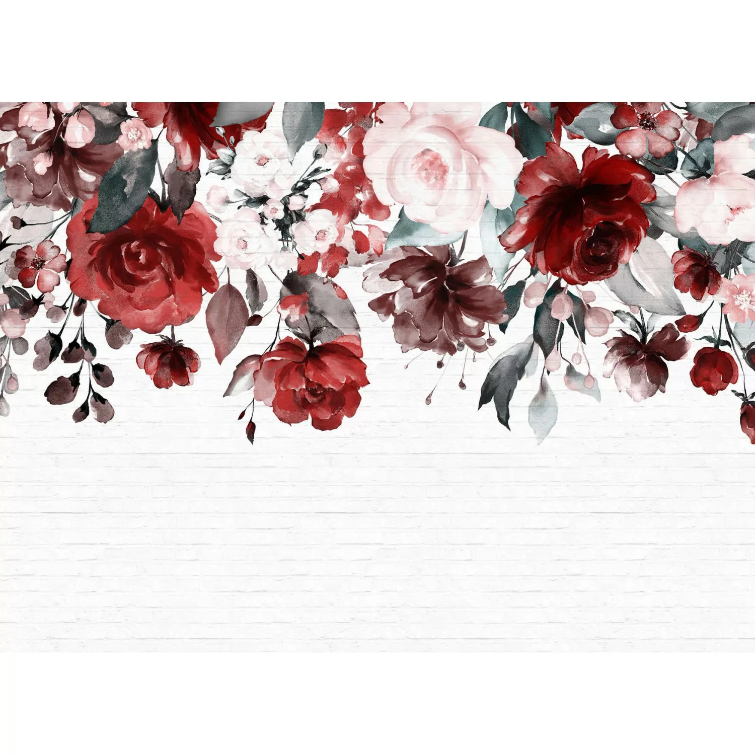 Fototapete Blumen Steinwand Rot Rosa Lila Weiß 3,50 m x 2,55 m FSC® günstig online kaufen