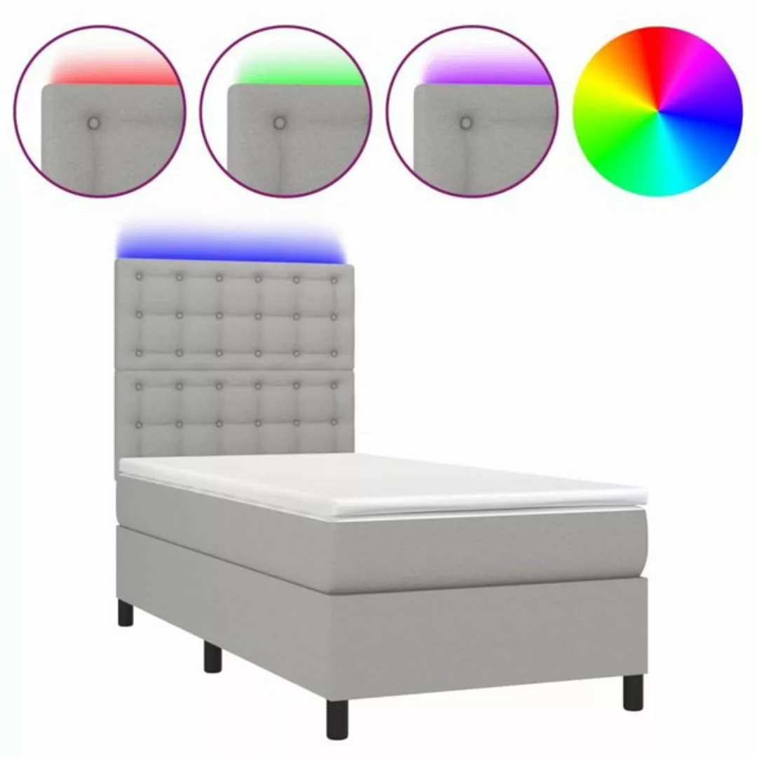 vidaXL Bettgestell Boxspringbett mit Matratze LED Hellgrau 90x190 cm Stoff günstig online kaufen