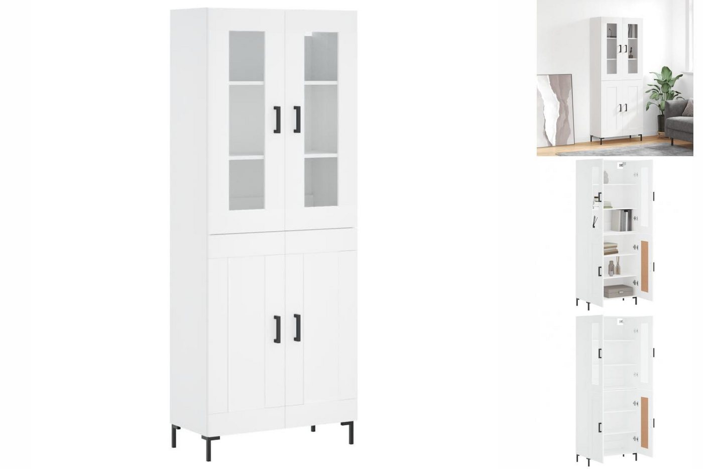 vidaXL Vitrine Highboard Weiß 69,5x34x180 cm Spanplatte Glas Vitrine günstig online kaufen