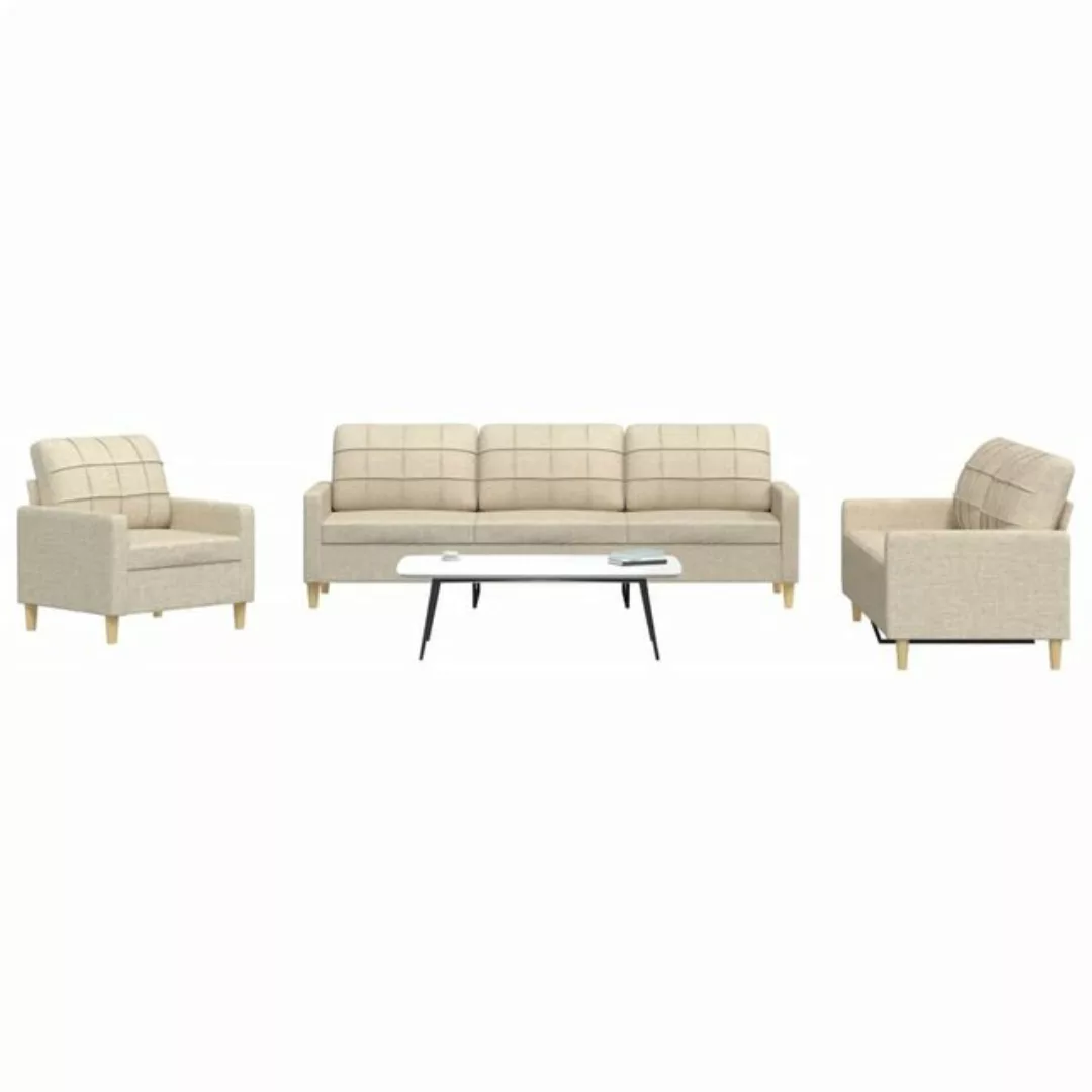 vidaXL Sofa, 3-tlg. Sofagarnitur Creme Stoff günstig online kaufen