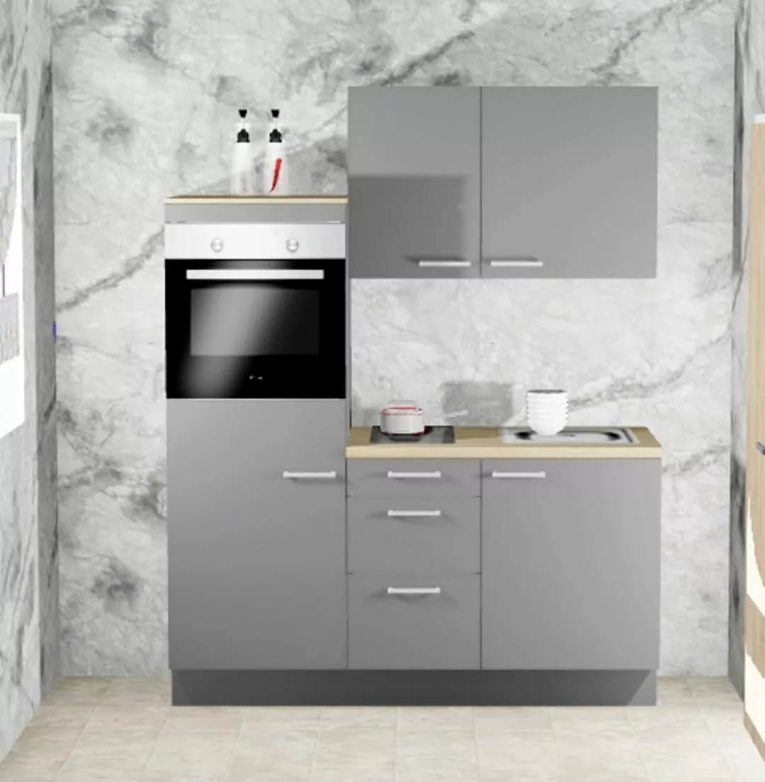 Einbauküche MANKAONYX 4 Onyxgrau - Schränke montiert/ Küchenzeile 165 cm mi günstig online kaufen