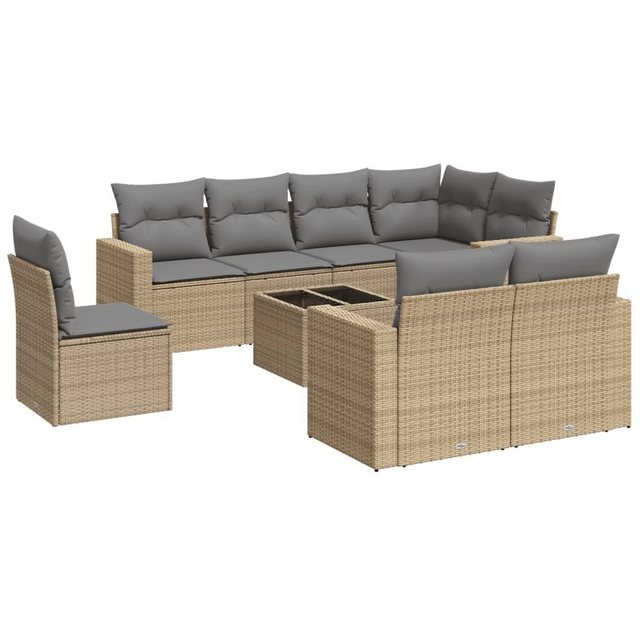 vidaXL Sofaelement 9-tlg. Garten-Sofagarnitur mit Kissen Beige Poly Rattan günstig online kaufen