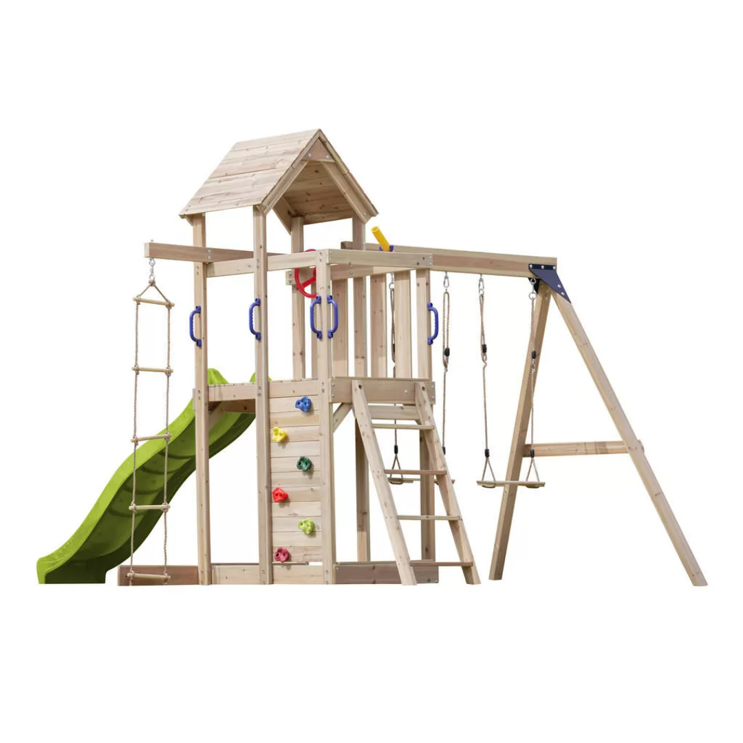 Axi Spielturm Moos mit Doppelschaukel Braun und Rutsche Grün FSC® günstig online kaufen