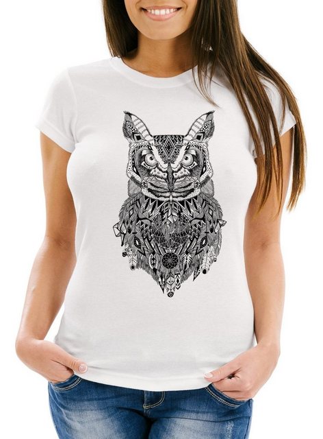 Neverless Print-Shirt Damen T-Shirt Eule Atzekenmuster Ethno Boho Bohamian günstig online kaufen