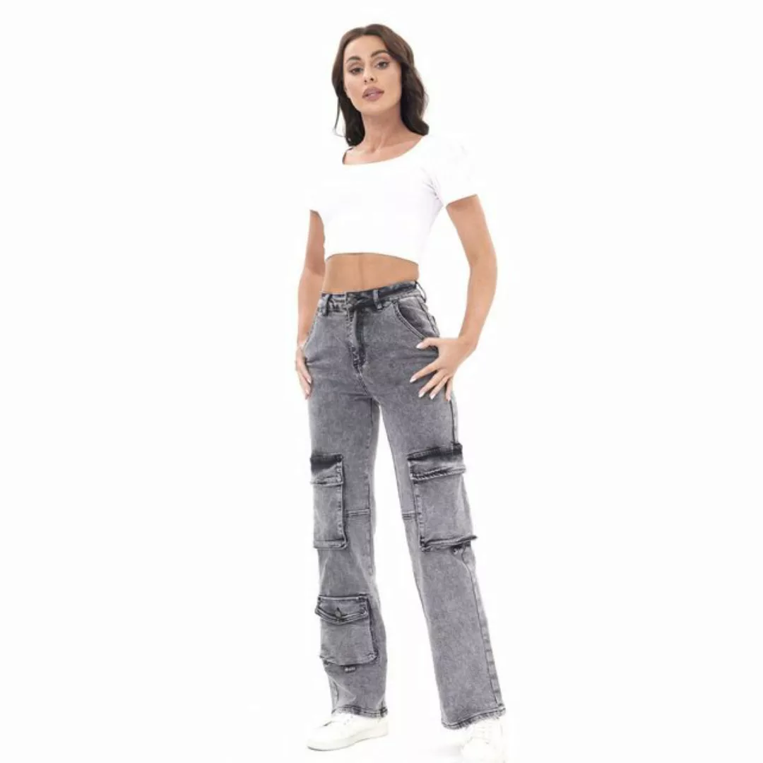 Ital-Design Cargojeans Damen Freizeit (87543208) Used-Look Stretch High Wai günstig online kaufen