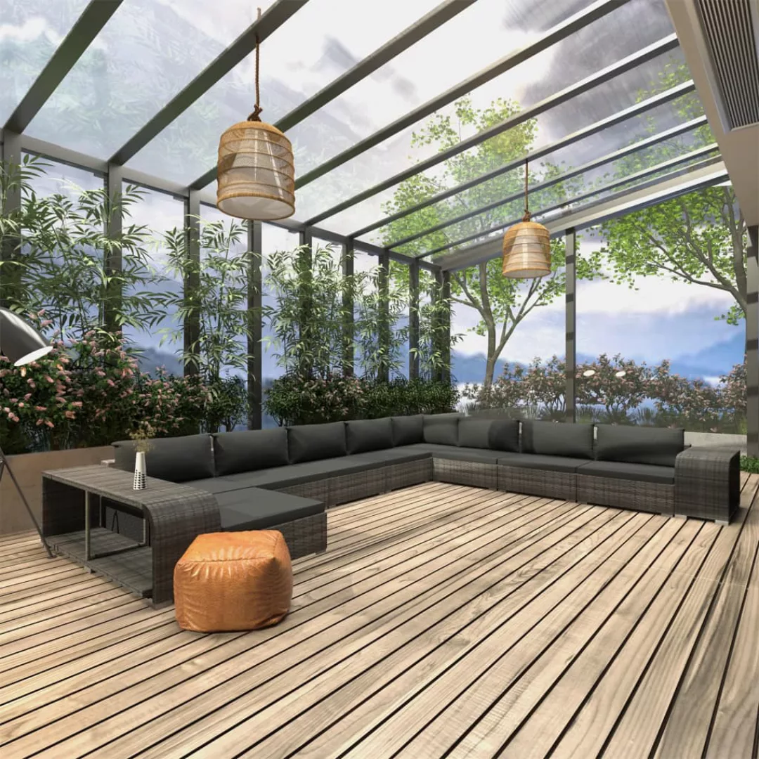 11-tlg. Garten-lounge-set Mit Auflagen Poly Rattan Grau günstig online kaufen