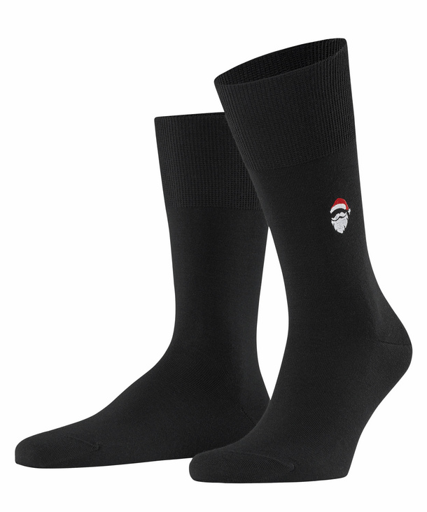 FALKE Airport Santa Claus Socken, Herren, 41-42, Schwarz, Uni,Stickmotiv, S günstig online kaufen