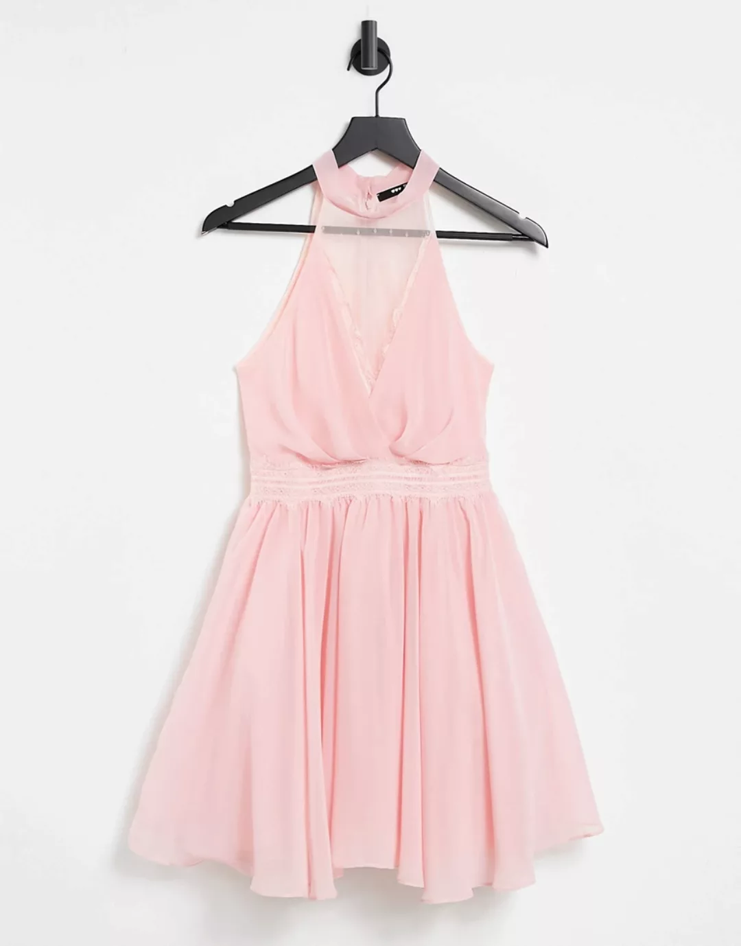 TFNC – Bridesmaid – Mini-Skater-Kleid in Zartrosa mit Spitzeneinsatz günstig online kaufen