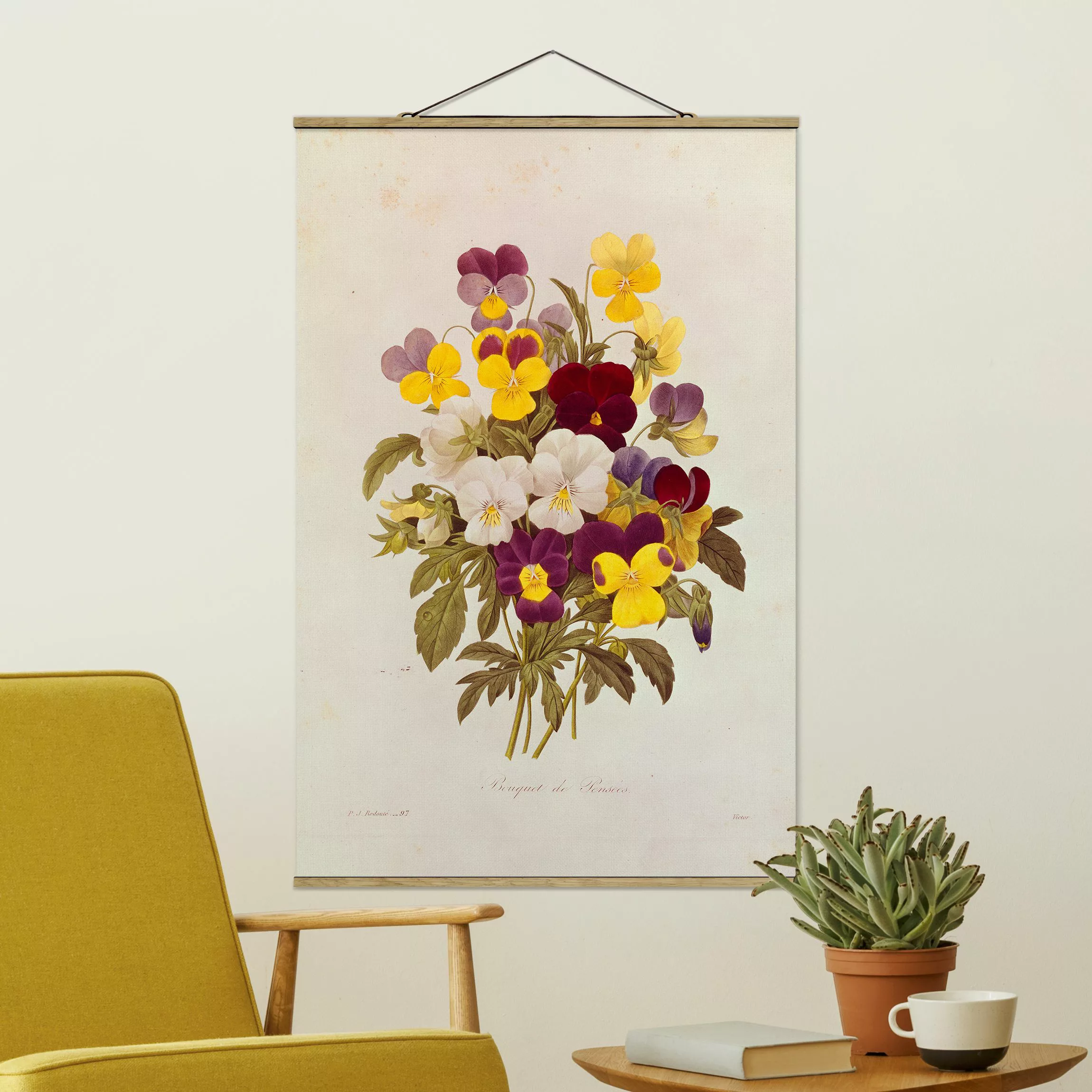 Stoffbild Blumen mit Posterleisten - Hochformat Pierre Joseph Redouté - Ein günstig online kaufen