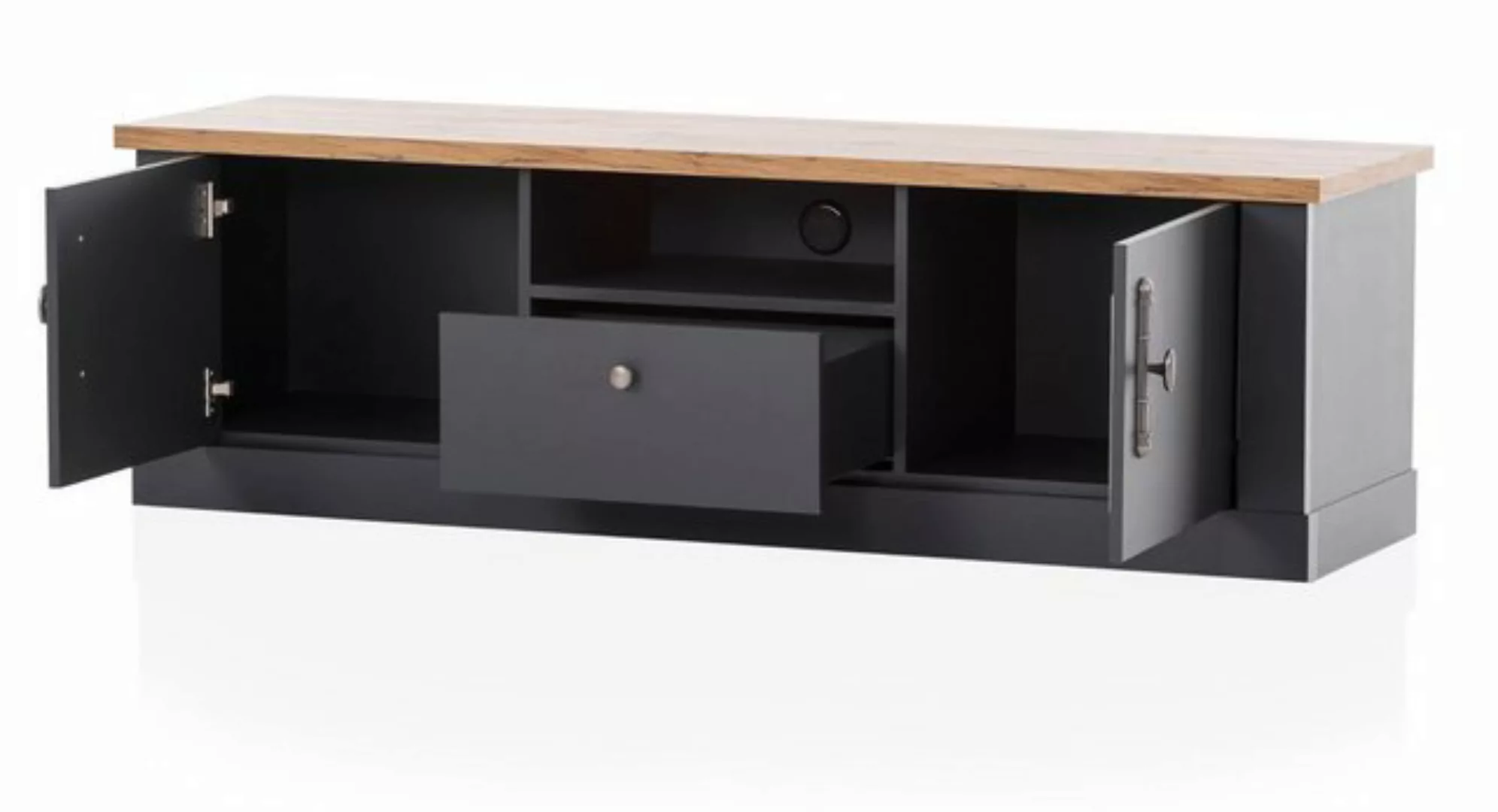 Furn.Design TV-Schrank Ribera (Lowboard in matt grau mit Wotan Eiche, 158 x günstig online kaufen