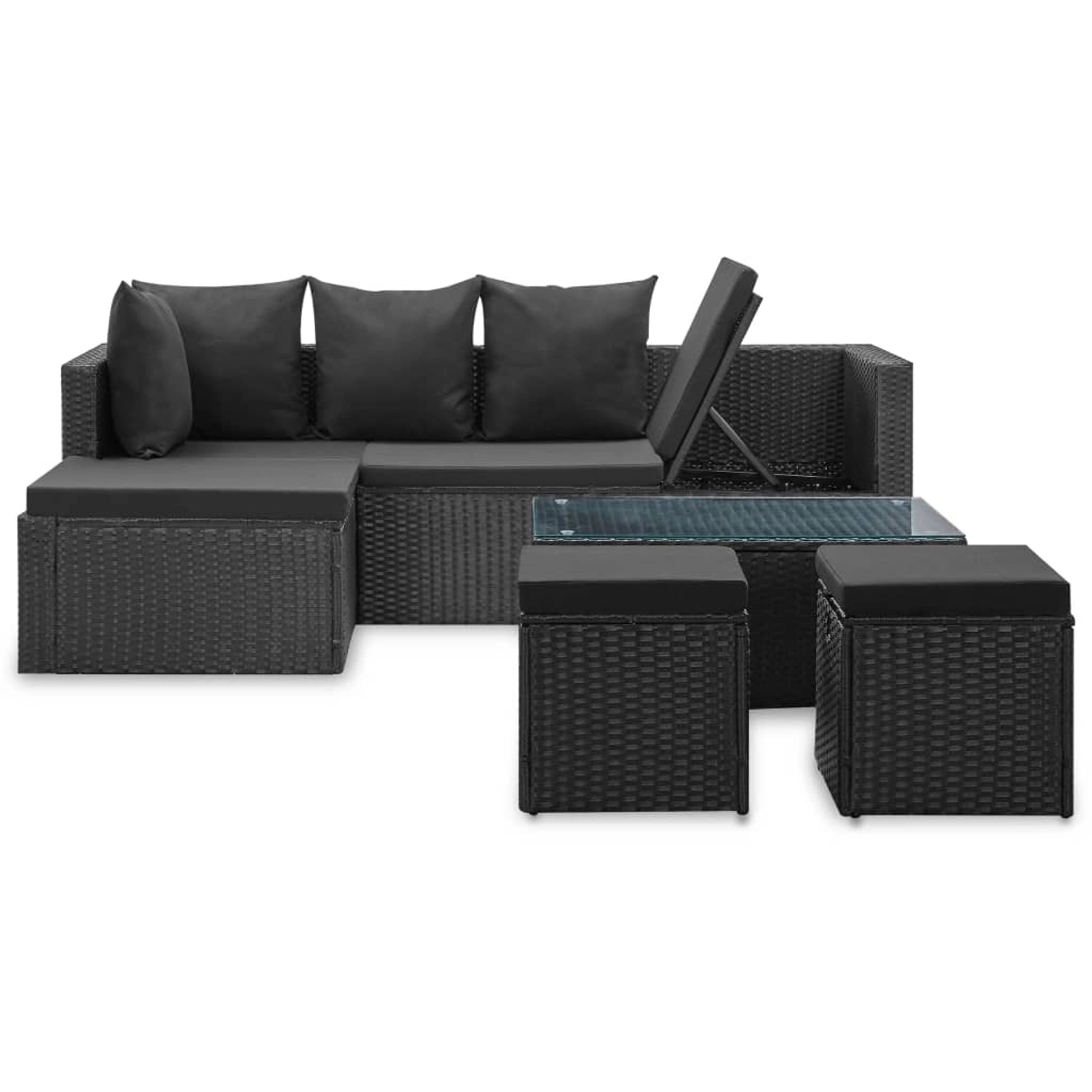 4-tlg. Garten-lounge-set Schwarz Mit Auflagen Poly Rattan günstig online kaufen