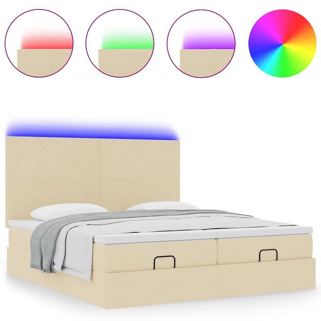 vidaXL Bett, Ottoman-Bett mit Matratzen & LEDs Creme 200x200 cm Stoff günstig online kaufen