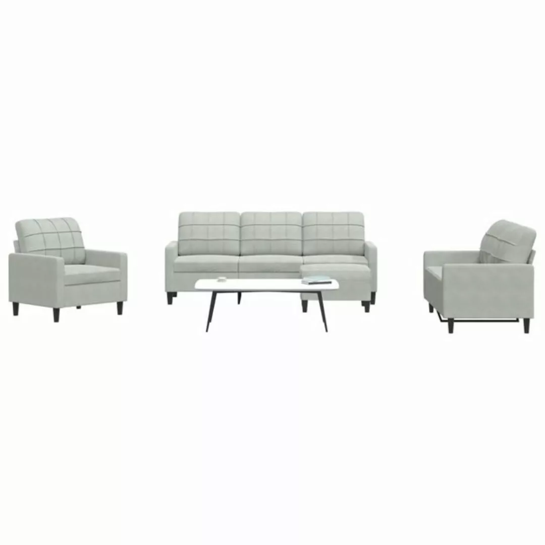 vidaXL Sofa Sofagarnitur mit Kissen Samt, Standard + Fußhocker, Hellgrau günstig online kaufen