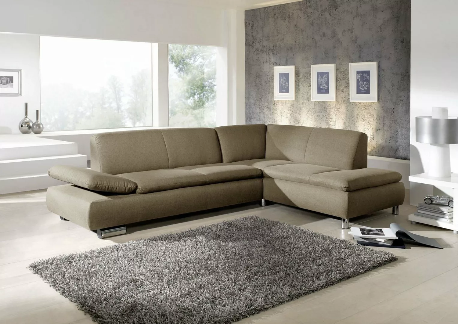 58 aufm Kessel Sofa mit Ottomane rechts Kaye Bezug Flachgewebe (Leinenoptik günstig online kaufen