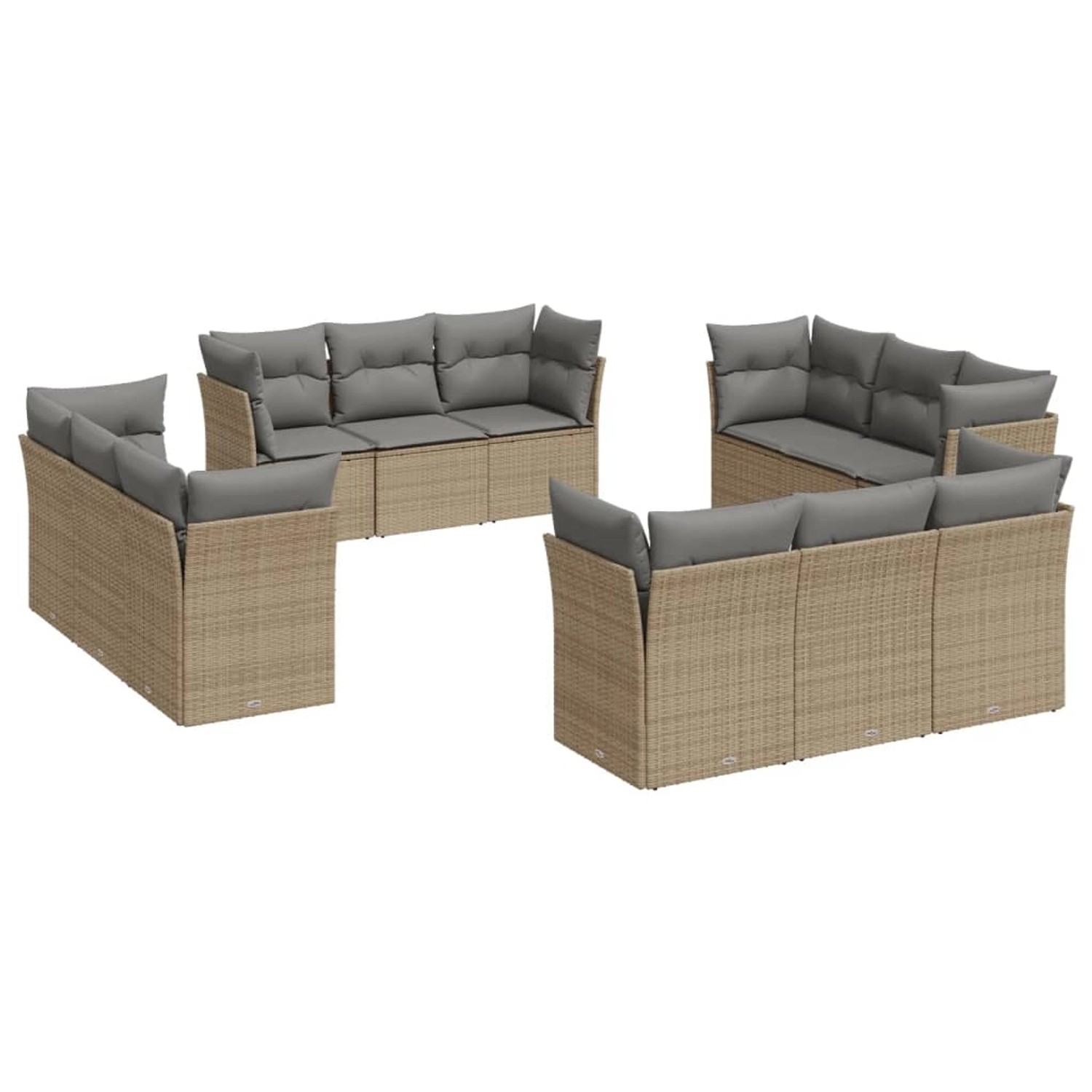 vidaXL 12-tlg Garten-Sofagarnitur mit Kissen Beige Poly Rattan Modell 30 günstig online kaufen