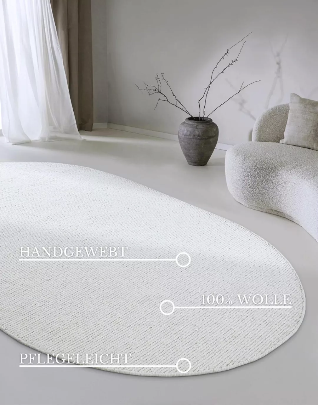 Villeroy & Boch Teppich »Francois«, oval, Handgewebt, Wolle, Natur, Wohnzim günstig online kaufen